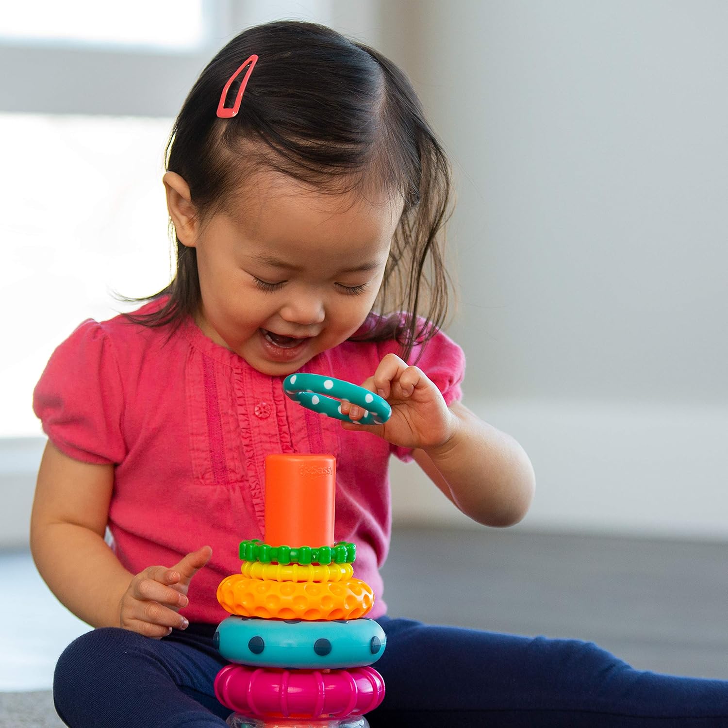 Sassy Stacks of Circles Stacking Ring STEM Learning Toy, Age 6+ Months, Multi, 9 Piece Set - 7DAY'S