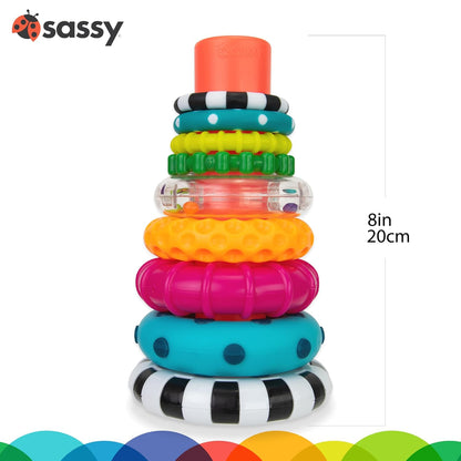 Sassy Stacks of Circles Stacking Ring STEM Learning Toy, Age 6+ Months, Multi, 9 Piece Set - 7DAY'S
