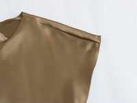 Satin Party Evening Women Midi Dress Elegant Keyhole Back A - Line Robe Sleeveless Female Long Dresses - 7DAY'S