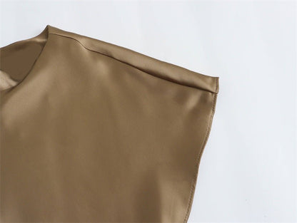 Satin Party Evening Women Midi Dress Elegant Keyhole Back A - Line Robe Sleeveless Female Long Dresses - 7DAY'S