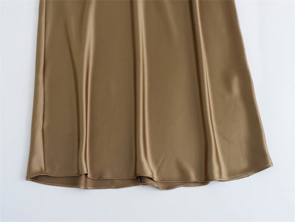 Satin Party Evening Women Midi Dress Elegant Keyhole Back A - Line Robe Sleeveless Female Long Dresses - 7DAY'S