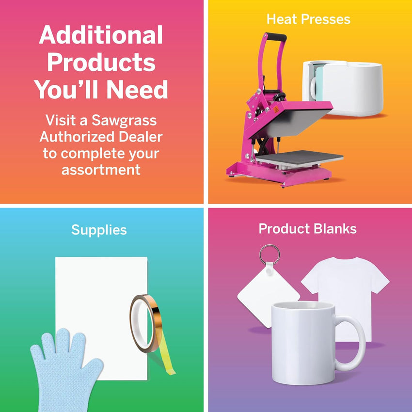 Sawgrass SG500 VersiFlex Printer Bundle, Innovative Inks & Light Heat Transfer Paper Bundle - Soft - Touch Infusible Ink, 8.5x11 Paper - Professional Results on Untreated Fabric and Wood - 7DAY'S