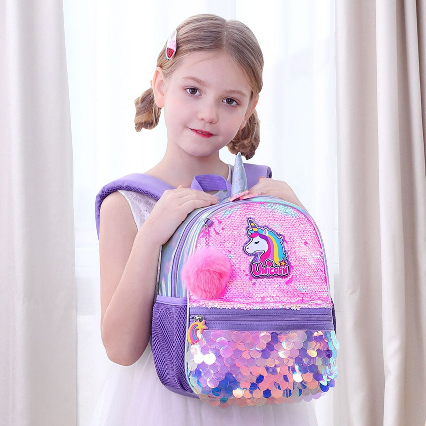 School Backpacks for Kids Girls - SUNVENO Girls Unicorn Backpacks Preschool Girls Bag Sequins School Bag Toddler Backpack Animal for Children 3 - 8 Yrs, 12 10 4.5", Pink - 7DAY'S