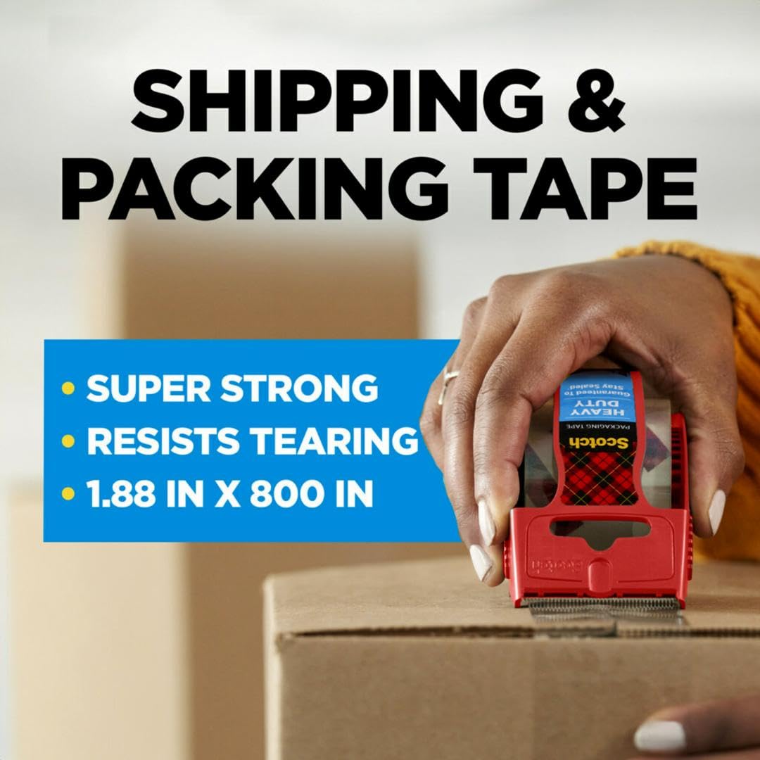 Scotch Heavy Duty Shipping and Moving Packing Tape, Clear, Packing and Moving Supplies, 1.88 in. x 22.2 yd., 6 Tape Rolls with Dispensers - 7DAY'S
