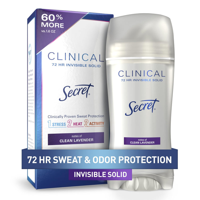 Secret Clinical Strength Antiperspirant Deodorant for Women, 3X Stress Protection, 72hr Sweat & Odor Protection, PH Balancing Minerals, Invisible Solid, Completely Clean Scent, 2.6 oz - 7DAY'S