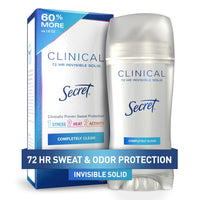Secret Clinical Strength Antiperspirant Deodorant for Women, 3X Stress Protection, 72hr Sweat & Odor Protection, PH Balancing Minerals, Invisible Solid, Completely Clean Scent, 2.6 oz - 7DAY'S