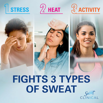 Secret Clinical Strength Antiperspirant Deodorant for Women, 3X Stress Protection, 72hr Sweat & Odor Protection, PH Balancing Minerals, Invisible Solid, Completely Clean Scent, 2.6 oz - 7DAY'S