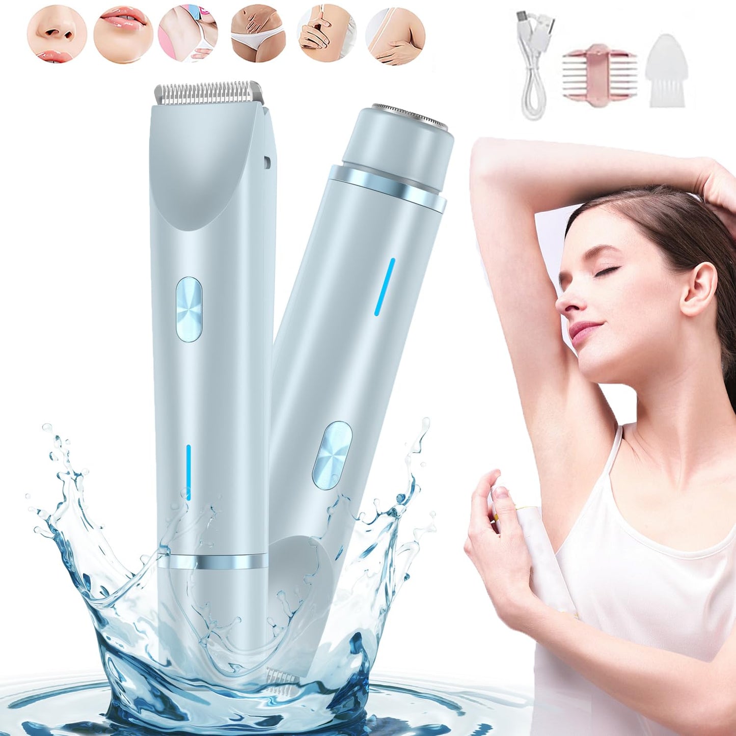 Serined Shaver, Serinedshave - 2 - in - 1 Women's Body Shaver, Beauty Bloom Electric Razor, 2 - in - 1 Women's BodyShaver, Smoovi 2.0 BikiniShaver, Dual Head Wet & Dry, for Pubic Hair (Pink) - 7DAY'S