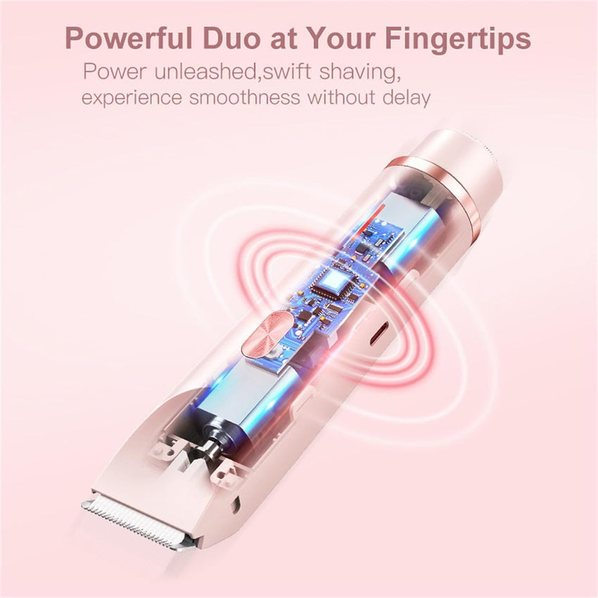 Serined Shaver, Serinedshave - 2 - in - 1 Women's Body Shaver, Beauty Bloom Electric Razor, 2 - in - 1 Women's BodyShaver, Smoovi 2.0 BikiniShaver, Dual Head Wet & Dry, for Pubic Hair (Pink) - 7DAY'S