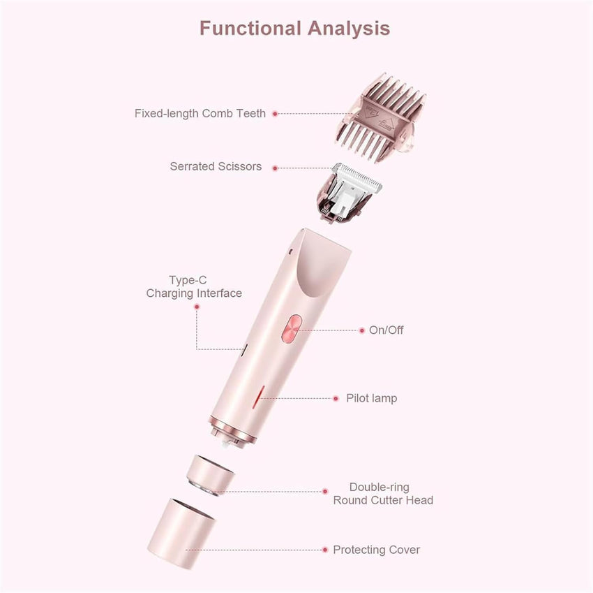 Serined Shaver, Serinedshave - 2 - in - 1 Women's Body Shaver, Beauty Bloom Electric Razor, 2 - in - 1 Women's BodyShaver, Smoovi 2.0 BikiniShaver, Dual Head Wet & Dry, for Pubic Hair (Pink) - 7DAY'S