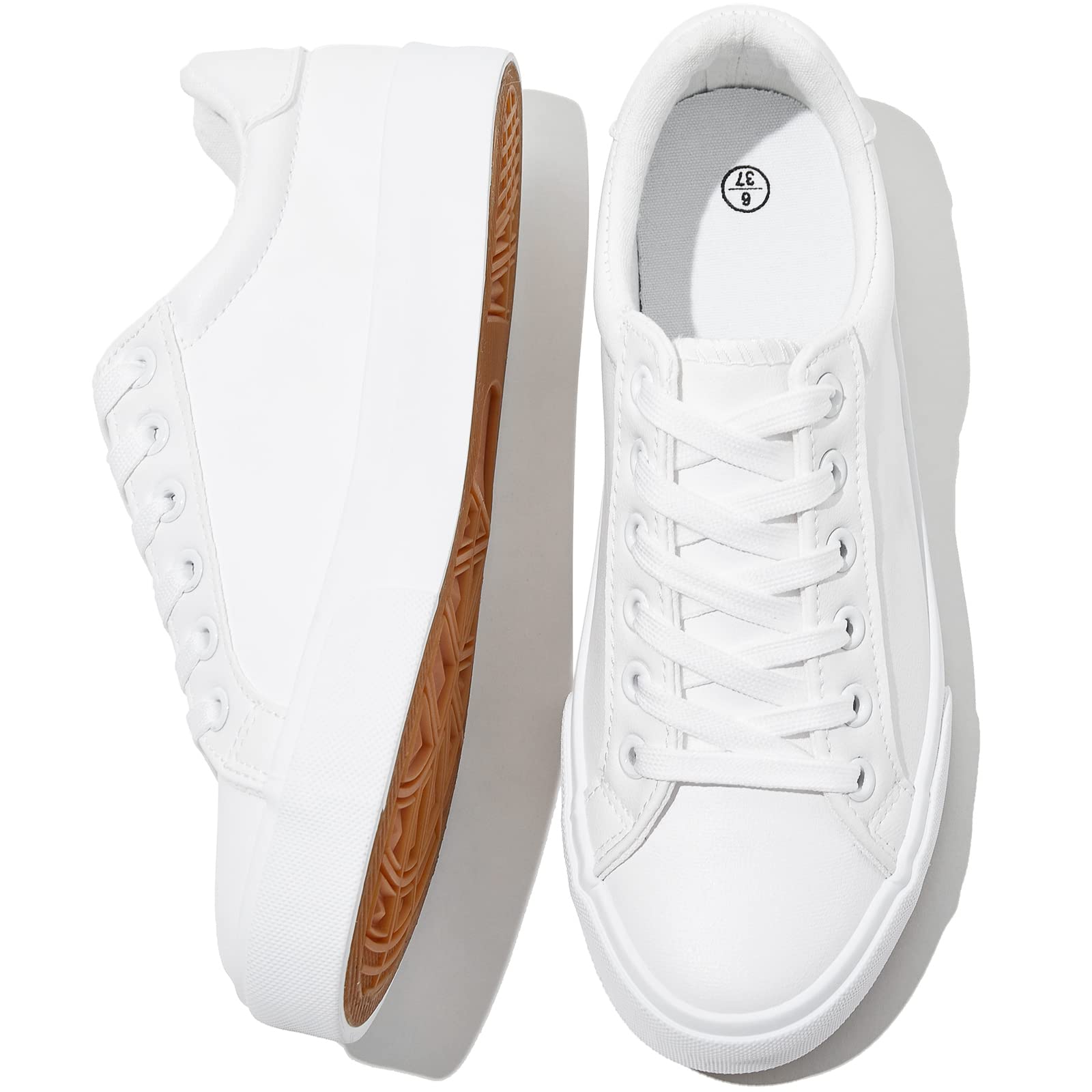 SERNIAL Womens White Tennis Shoes PU Leather Sneakers Casual Walking Shoes for Women - 7DAY'S