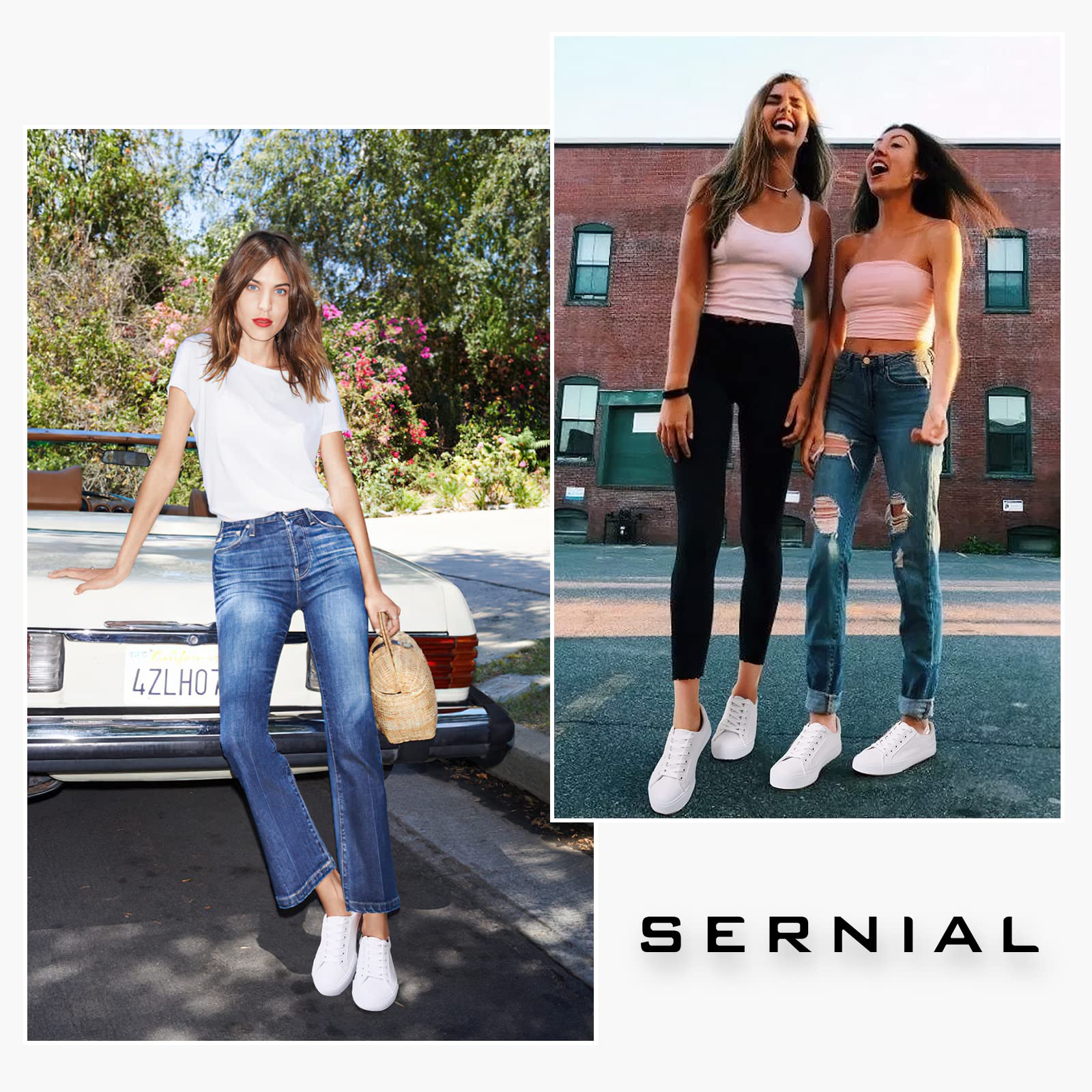 SERNIAL Womens White Tennis Shoes PU Leather Sneakers Casual Walking Shoes for Women - 7DAY'S