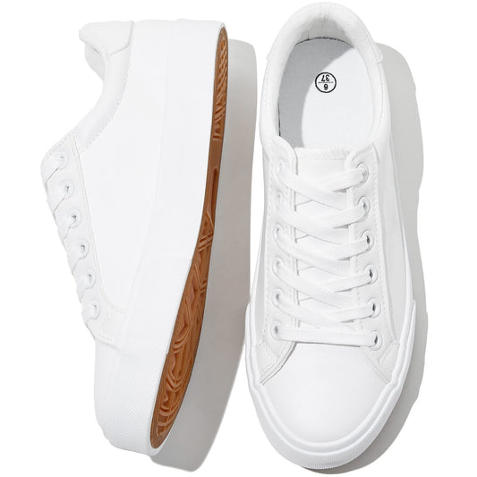 SERNIAL Womens White Tennis Shoes PU Leather Sneakers Casual Walking Shoes for Women - 7DAY'S