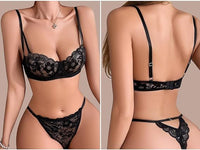 Sexy Floral Lace Lingerie for Women Sheer Bra and Panty Set with Underwire Soft Lace Push Up Lingerie Set - 7DAY'S