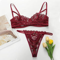 Sexy Floral Lace Lingerie for Women Sheer Bra and Panty Set with Underwire Soft Lace Push Up Lingerie Set - 7DAY'S