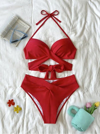 Sexy Push Up Bikini 2023 Solid High Waist Swimsuit Women Criss Cross Bandage Bikini Set Female Beachwear Bathing Suit biquini - 7DAY'S