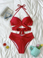 Sexy Push Up Bikini 2023 Solid High Waist Swimsuit Women Criss Cross Bandage Bikini Set Female Beachwear Bathing Suit biquini - 7DAY'S