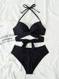 Sexy Push Up Bikini 2023 Solid High Waist Swimsuit Women Criss Cross Bandage Bikini Set Female Beachwear Bathing Suit biquini - 7DAY'S