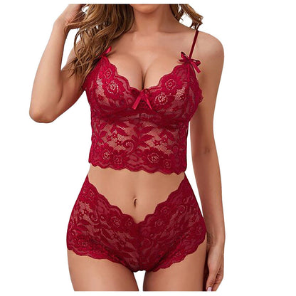 Sexy Women Lingerie Set Thin Lace Flower Printed Underwear Suit Female Adjustable Shoulder Strap Triangle Cup Bralettle - 7DAY'S