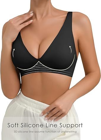 SHARICCA Pro Seamless Bra for women Deep V Neck WireFree Bra Adjustable Strap Comfort Sleep Bra Removable Padded Bralette - 7DAY'S