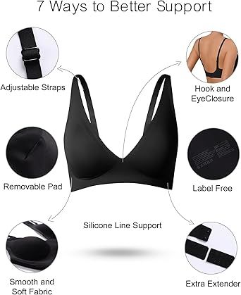 SHARICCA Pro Seamless Bra for women Deep V Neck WireFree Bra Adjustable Strap Comfort Sleep Bra Removable Padded Bralette - 7DAY'S