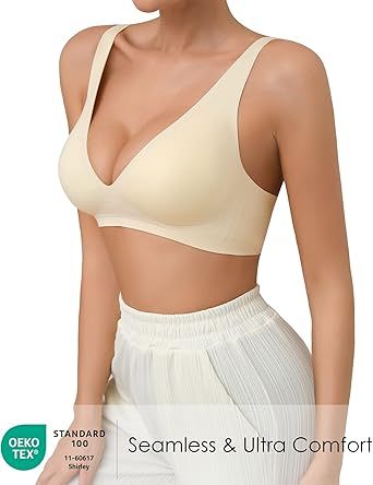 SHARICCA Pro Seamless Bra for women Deep V Neck WireFree Bra Adjustable Strap Comfort Sleep Bra Removable Padded Bralette - 7DAY'S