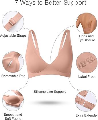 SHARICCA Pro Seamless Bra for women Deep V Neck WireFree Bra Adjustable Strap Comfort Sleep Bra Removable Padded Bralette - 7DAY'S