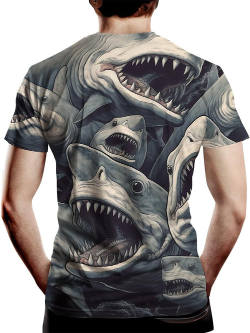 Shark Attack Shirt for Men Women 3D Shark Graphic T-Shirts Animal Short Sleeve Casual Tees - 7DAY'S