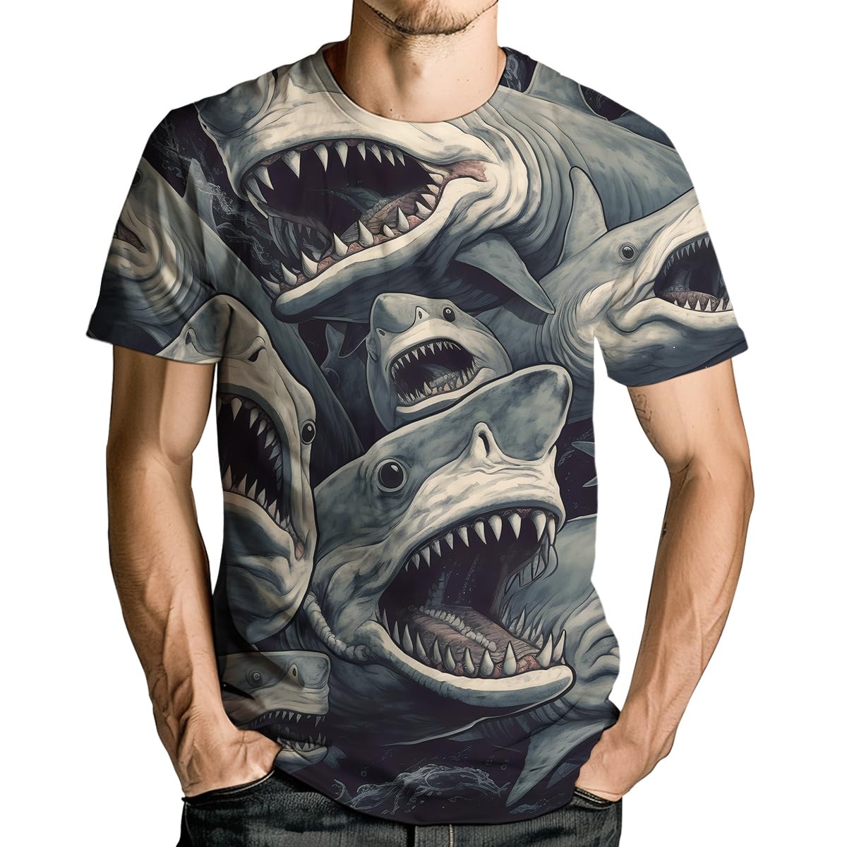 Shark Attack Shirt for Men Women 3D Shark Graphic T-Shirts Animal Short Sleeve Casual Tees - 7DAY'S