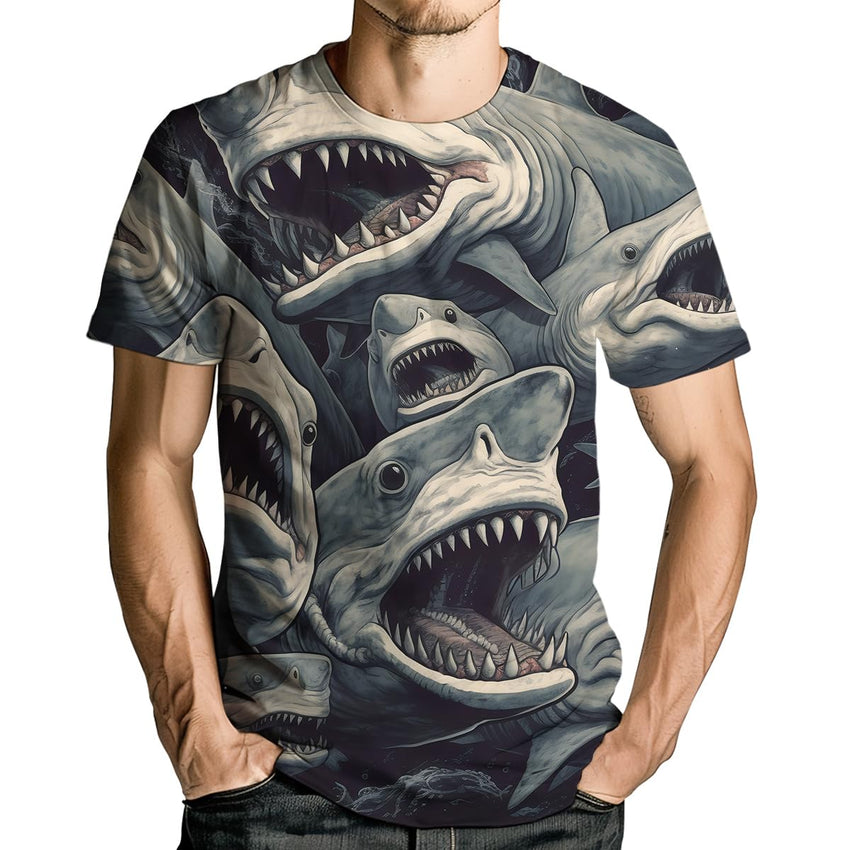 Shark Attack Shirt for Men Women 3D Shark Graphic T-Shirts Animal Short Sleeve Casual Tees - 7DAY'S