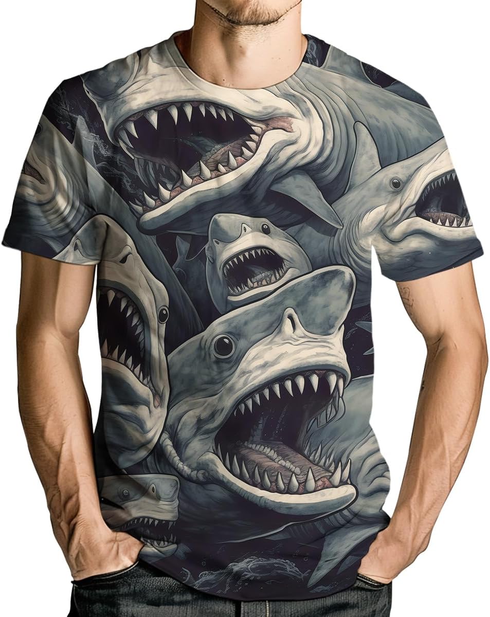 Shark Attack Shirt for Men Women 3D Shark Graphic T-Shirts Animal Short Sleeve Casual Tees - 7DAY'S