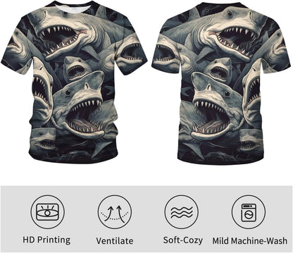 Shark Attack Shirt for Men Women 3D Shark Graphic T-Shirts Animal Short Sleeve Casual Tees - 7DAY'S