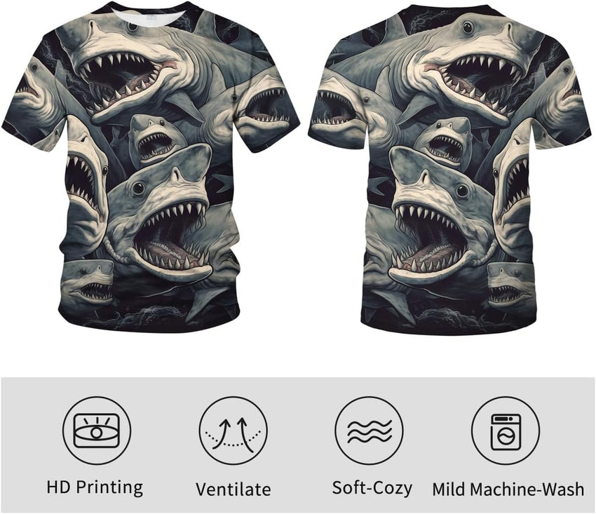 Shark Attack Shirt for Men Women 3D Shark Graphic T-Shirts Animal Short Sleeve Casual Tees - 7DAY'S