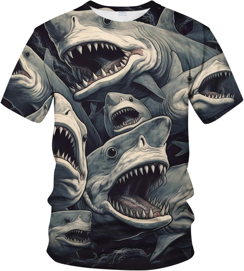 Shark Attack Shirt for Men Women 3D Shark Graphic T-Shirts Animal Short Sleeve Casual Tees - 7DAY'S
