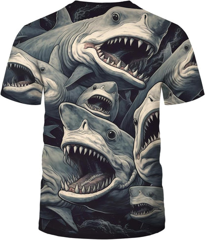 Shark Attack Shirt for Men Women 3D Shark Graphic T-Shirts Animal Short Sleeve Casual Tees - 7DAY'S