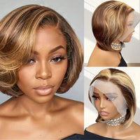 Short Bob Lace Front Wig Remy Human Hair Glueless Pixie Cut 13X4 Frontal Wigs For Women Preplucked Natural looking for daily use - 7DAY'S