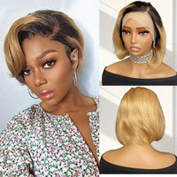 Short Bob Lace Front Wig Remy Human Hair Glueless Pixie Cut 13X4 Frontal Wigs For Women Preplucked Natural looking for daily use - 7DAY'S