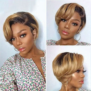 Short Bob Lace Front Wig Remy Human Hair Glueless Pixie Cut 13X4 Frontal Wigs For Women Preplucked Natural looking for daily use - 7DAY'S