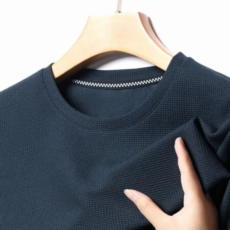 Short sleeved Polo shirShort sleeved Waffle Solid Polot fashion splicing men's round neck top cotton daily short sleeved T-shirt - 7DAY'S
