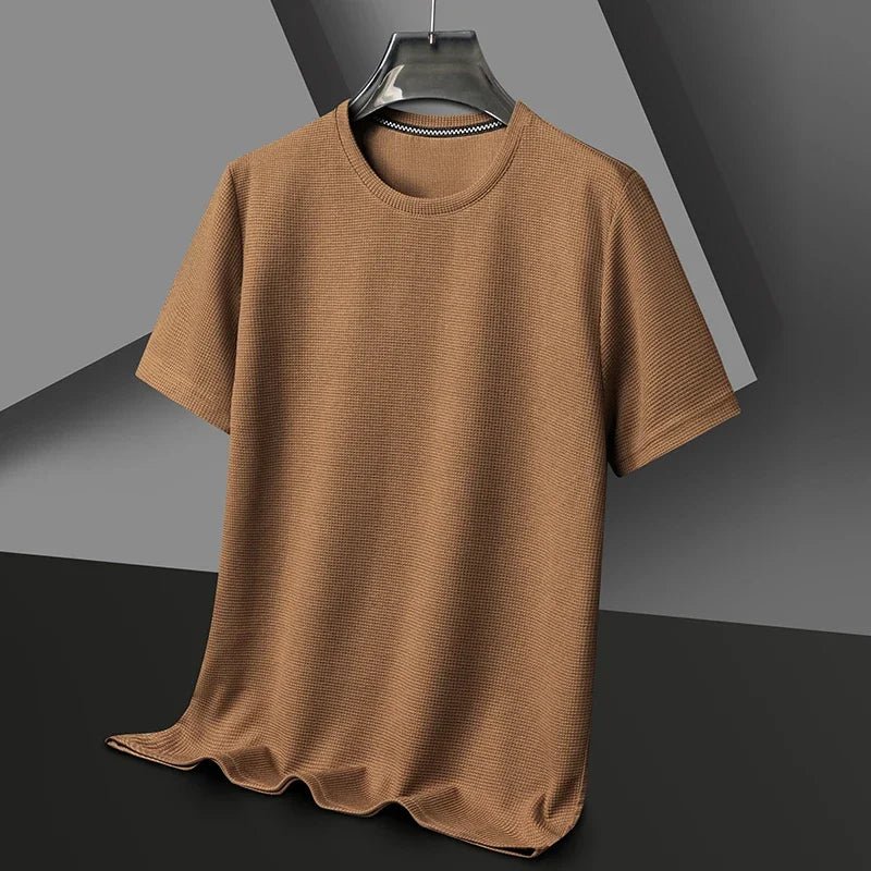 Short sleeved Polo shirShort sleeved Waffle Solid Polot fashion splicing men's round neck top cotton daily short sleeved T-shirt - 7DAY'S