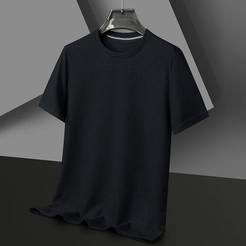 Short sleeved Polo shirShort sleeved Waffle Solid Polot fashion splicing men's round neck top cotton daily short sleeved T-shirt - 7DAY'S