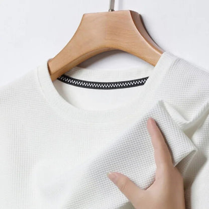 Short sleeved Polo shirShort sleeved Waffle Solid Polot fashion splicing men's round neck top cotton daily short sleeved T-shirt - 7DAY'S