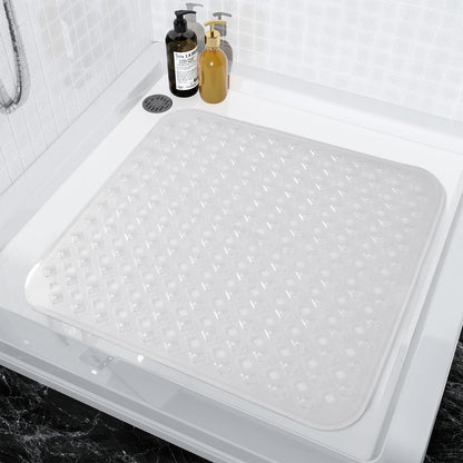 Shower Mat Non Slip, 21"x21" Machine Washable Shower Mats for Inside Shower with Suction Cups and Drain Holes, Extra Safe Standing Bathtub Mat，Bathroom Accessories - 7DAY'S