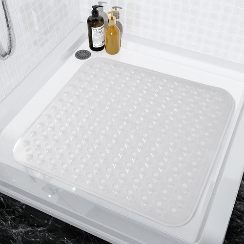 Shower Mat Non Slip, 21"x21" Machine Washable Shower Mats for Inside Shower with Suction Cups and Drain Holes, Extra Safe Standing Bathtub Mat，Bathroom Accessories