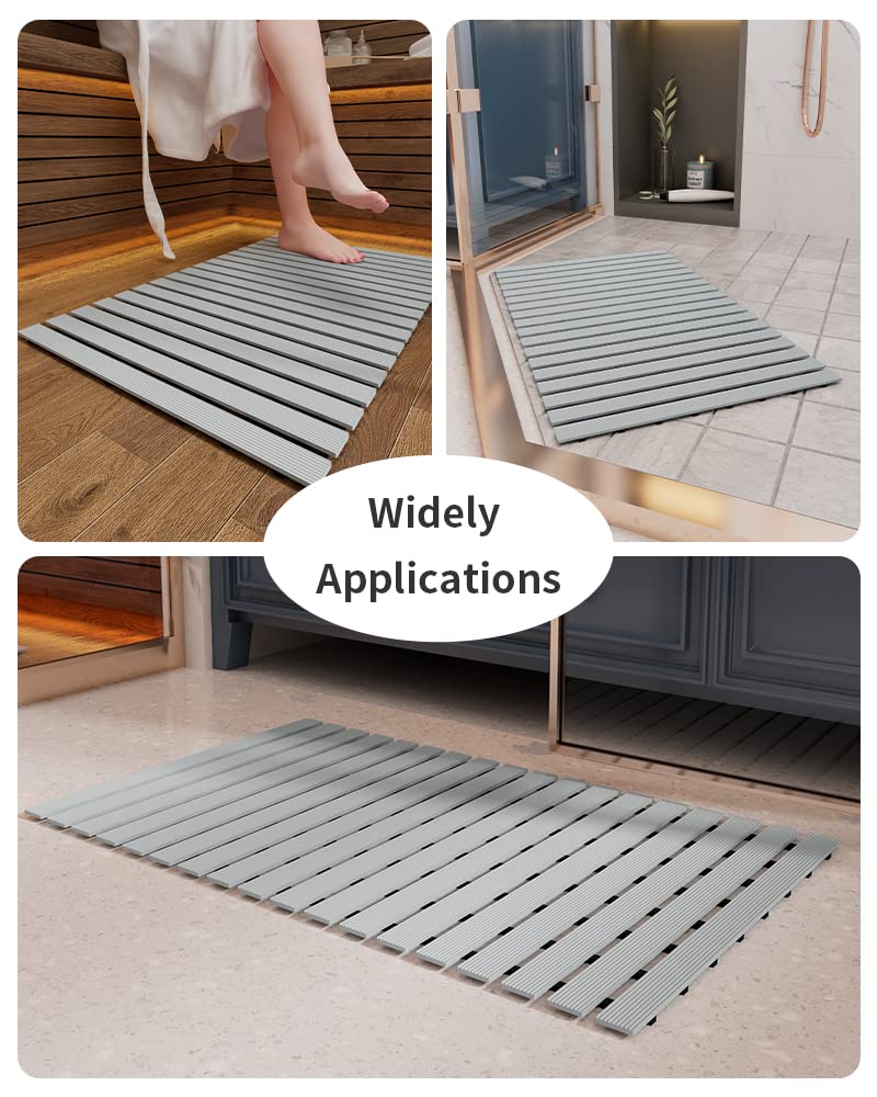 Shower - Mat Non Slip, PADOOR Heavy Duty Bathtub - Mat Curlable Quick Drain Sturdy Bath Tub Mat Without Suction Cups for Indoor Outdoor Use 17x26 Inch Black - 7DAY'S