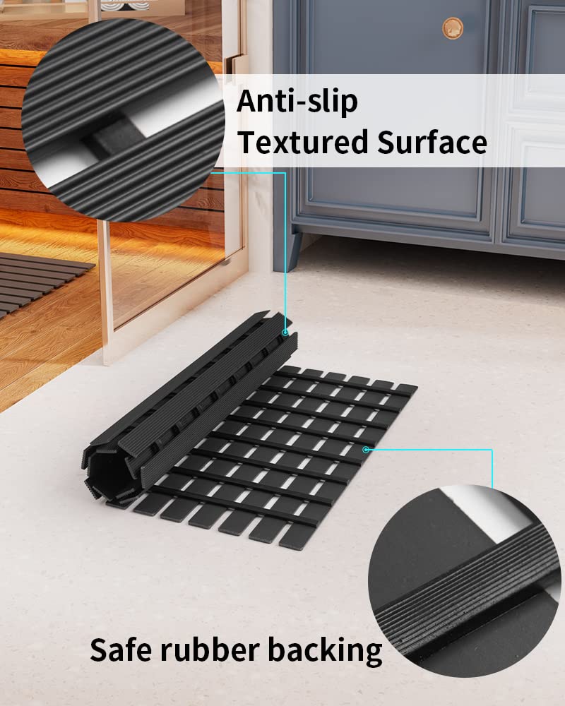 Shower - Mat Non Slip, PADOOR Heavy Duty Bathtub - Mat Curlable Quick Drain Sturdy Bath Tub Mat Without Suction Cups for Indoor Outdoor Use 17x26 Inch Black - 7DAY'S