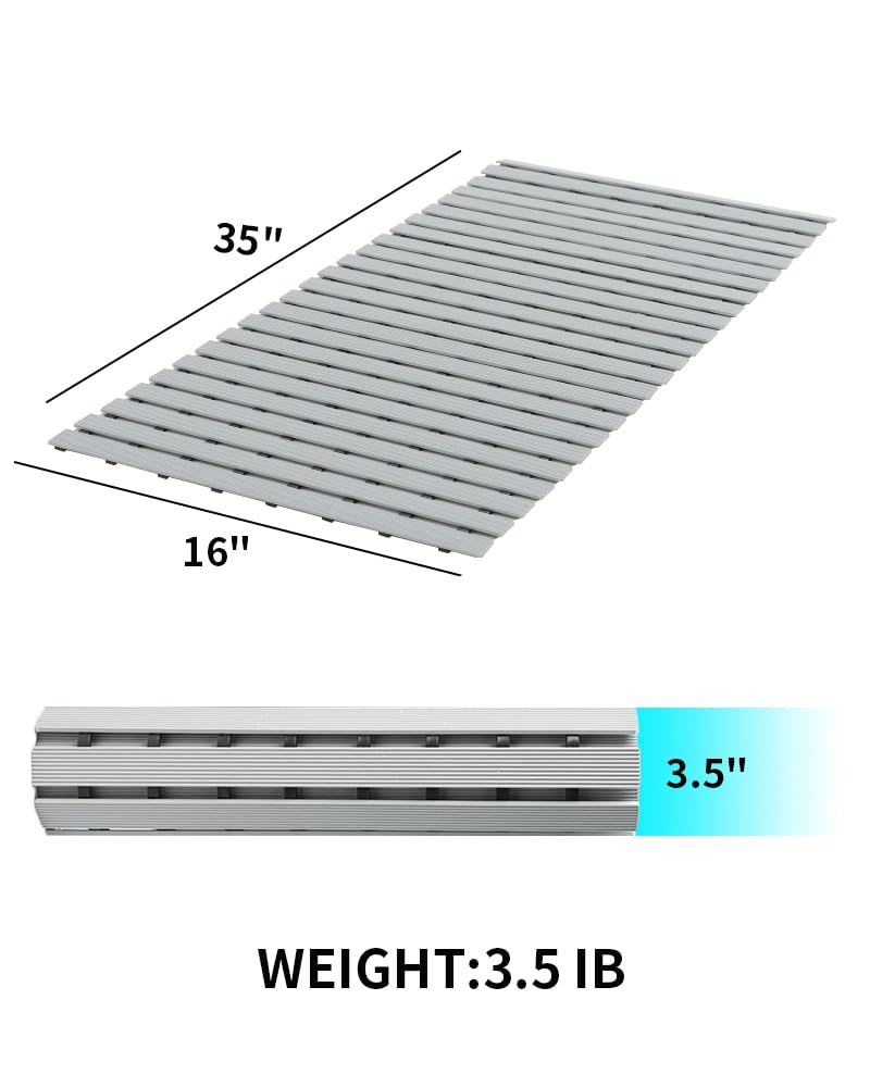 Shower - Mat Non Slip, PADOOR Heavy Duty Bathtub - Mat Curlable Quick Drain Sturdy Bath Tub Mat Without Suction Cups for Indoor Outdoor Use 17x26 Inch Black - 7DAY'S