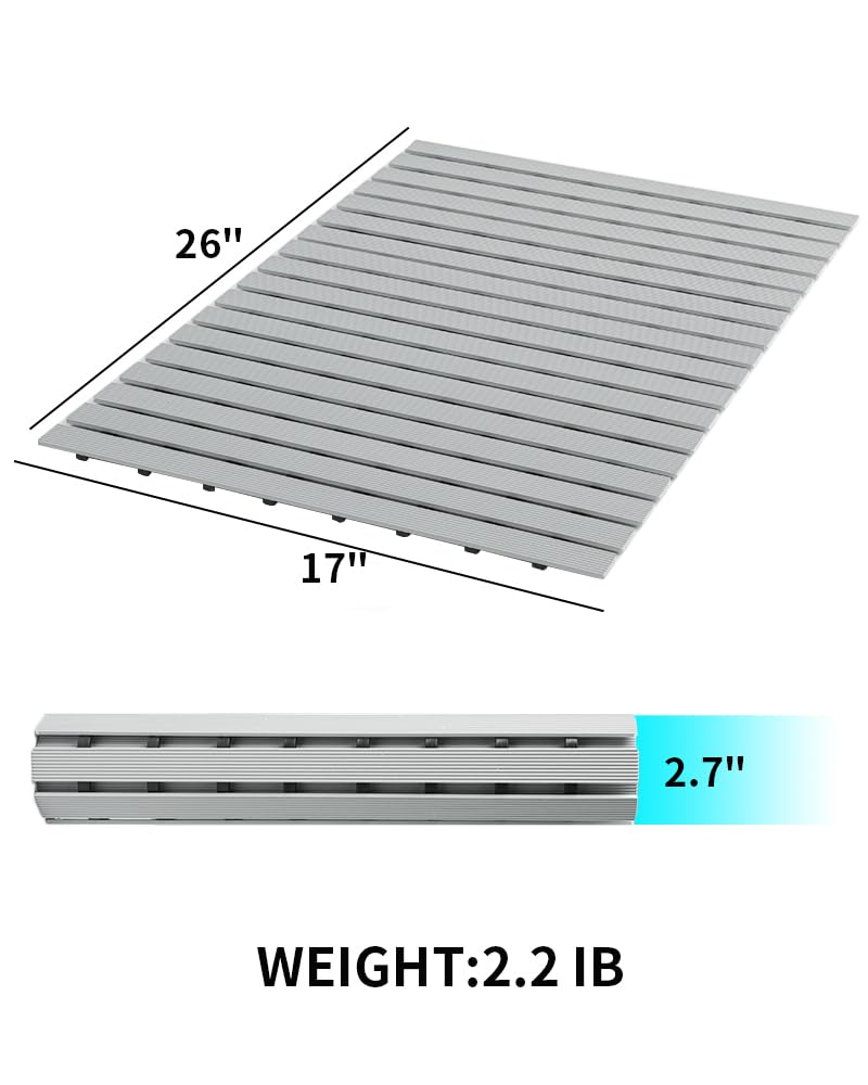 Shower - Mat Non Slip, PADOOR Heavy Duty Bathtub - Mat Curlable Quick Drain Sturdy Bath Tub Mat Without Suction Cups for Indoor Outdoor Use 17x26 Inch Black - 7DAY'S