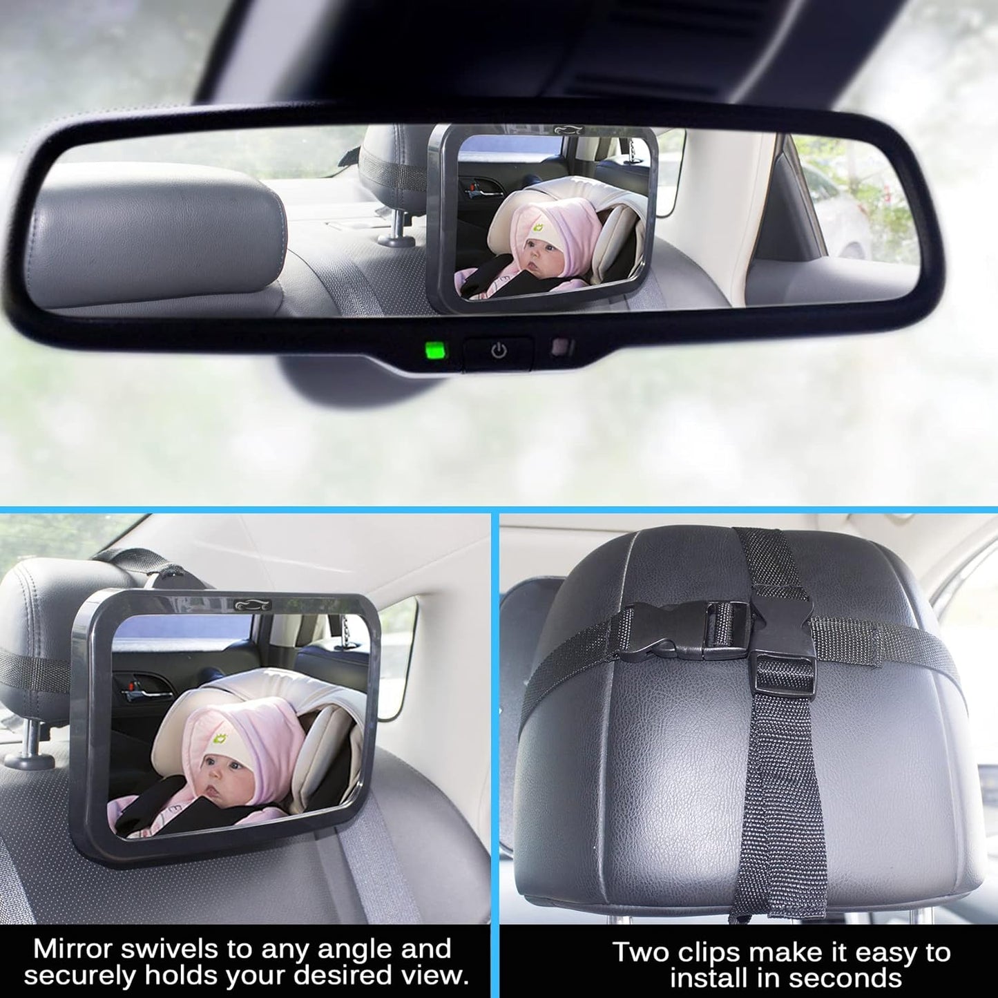 Shynerk Baby Car Mirror, Safety Car Seat Mirror for Rear Facing Infant with Wide Crystal Clear View, Shatterproof, 360° Rotation, Crash Tested and Certified - 7DAY'S