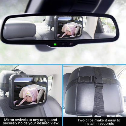 Shynerk Baby Car Mirror, Safety Car Seat Mirror for Rear Facing Infant with Wide Crystal Clear View, Shatterproof, 360° Rotation, Crash Tested and Certified - 7DAY'S